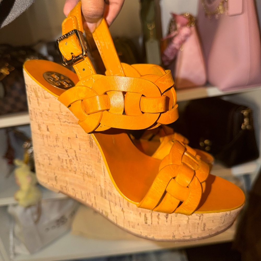 Tory Burch Braided Leather Cork Wedge Sandals